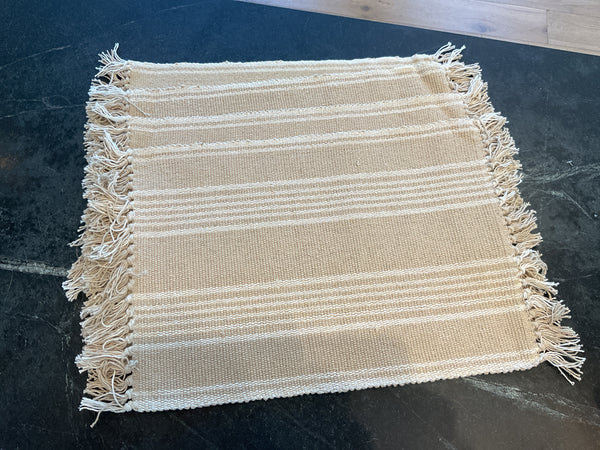 Tan Striped Placemats w/Fringe Set 4