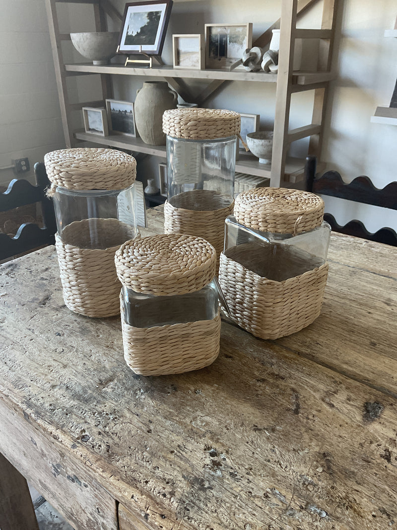 Glass and Seagrass Canister