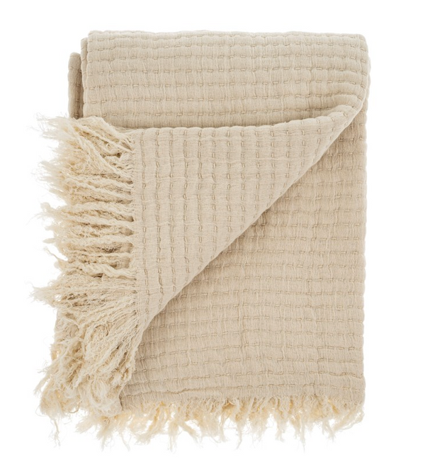 Kantha-Stitch Throw Blanket, Cream