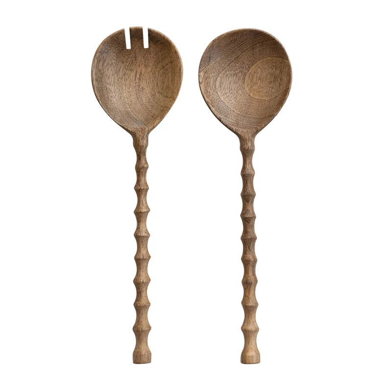 Wood Salad Servers / Carved Handles