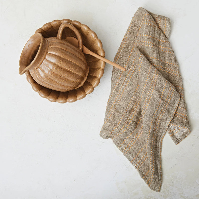 Tan & Pumpkin Cotton & Linen Tea Towel