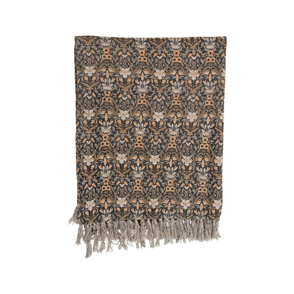 Floral Cotton Throw with Fringe