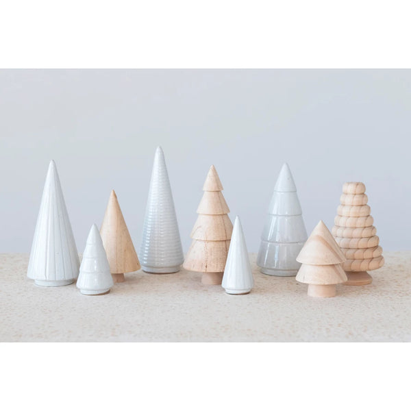 Wood + Stoneware Trees, Set of 9