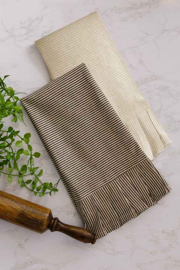 Tea Towels - Black And Cream Stripe