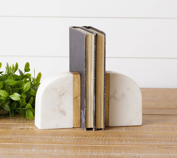 Marble And Wood Bookends