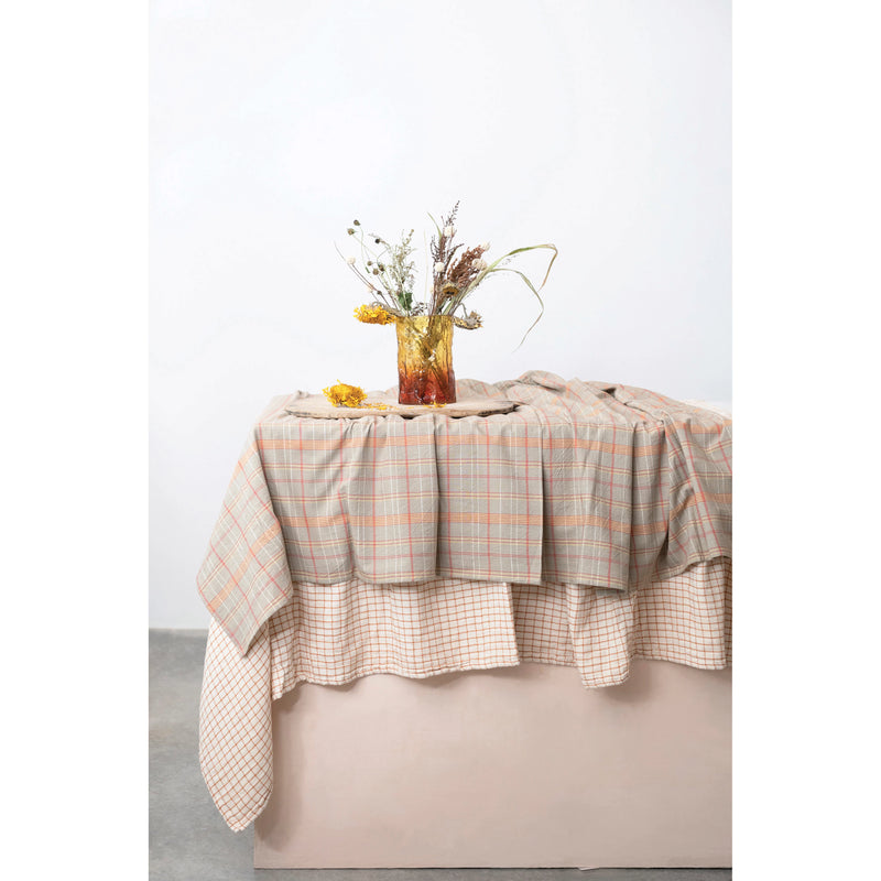 Grid Cotton Tablecloth, Rust