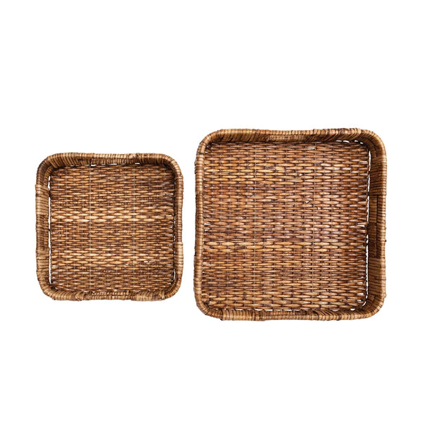 Hand-Woven Rattan Trays with Handles