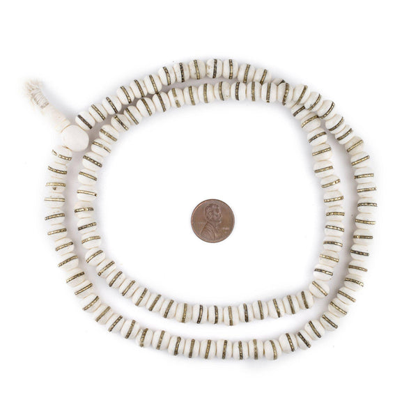 8mm Brass-Inlaid White Bone Mala Beads
