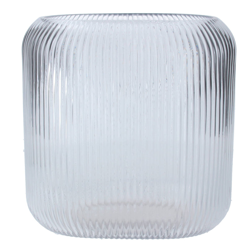 Clear glass ribbed oval vase, med